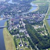 Opole z lotu ptaka widok na rzekę Odrę oraz Kanał Ulgi Opole z lotu ptaka widok na rzekę Odrę oraz Kanał Ulgi